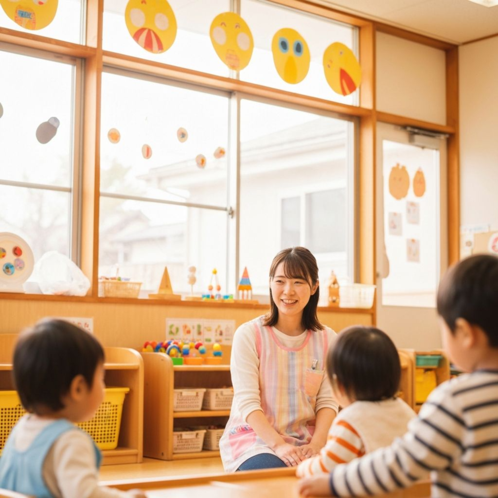 保育園で子どもたちと過ごす保育士
